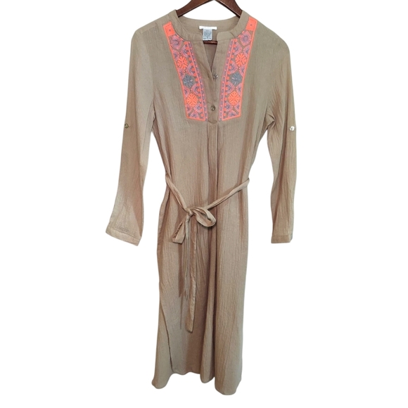 Boho Beige Gauzey Beachy Cotton Maxi Dress - Picture 3 of 6